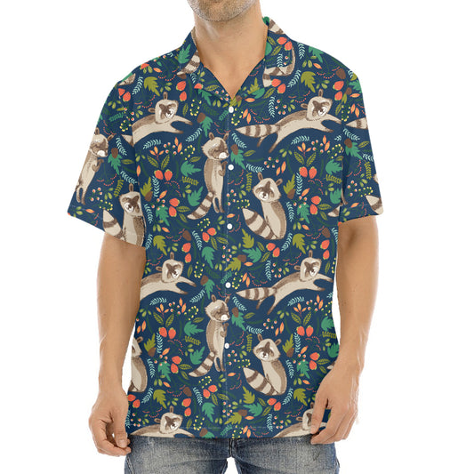 Cartoon Raccoon Pattern Print Aloha Shirt