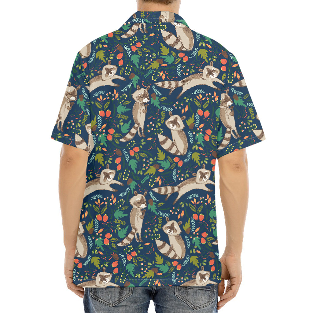 Cartoon Raccoon Pattern Print Aloha Shirt