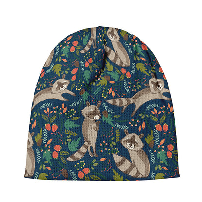 Cartoon Raccoon Pattern Print Beanie