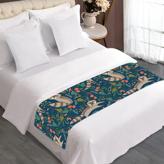Cartoon Raccoon Pattern Print Bed Runner