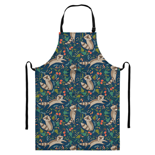 Cartoon Raccoon Pattern Print Bib Apron With Pocket
