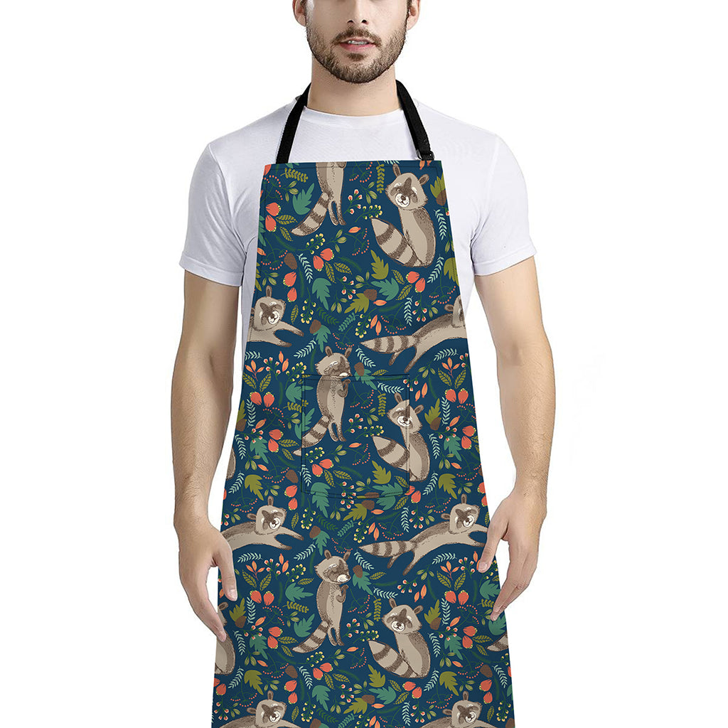 Cartoon Raccoon Pattern Print Bib Apron With Pocket