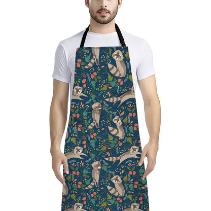 Cartoon Raccoon Pattern Print Bib Apron With Pocket