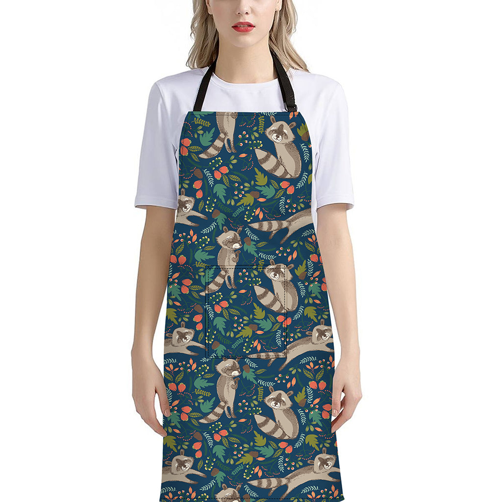 Cartoon Raccoon Pattern Print Bib Apron With Pocket