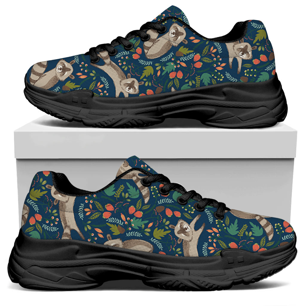 Cartoon Raccoon Pattern Print Black Chunky Shoes