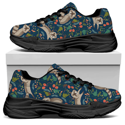 Cartoon Raccoon Pattern Print Black Chunky Shoes