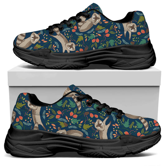 Cartoon Raccoon Pattern Print Black Chunky Shoes