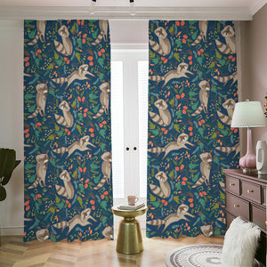 Cartoon Raccoon Pattern Print Blackout Pencil Pleat Curtains