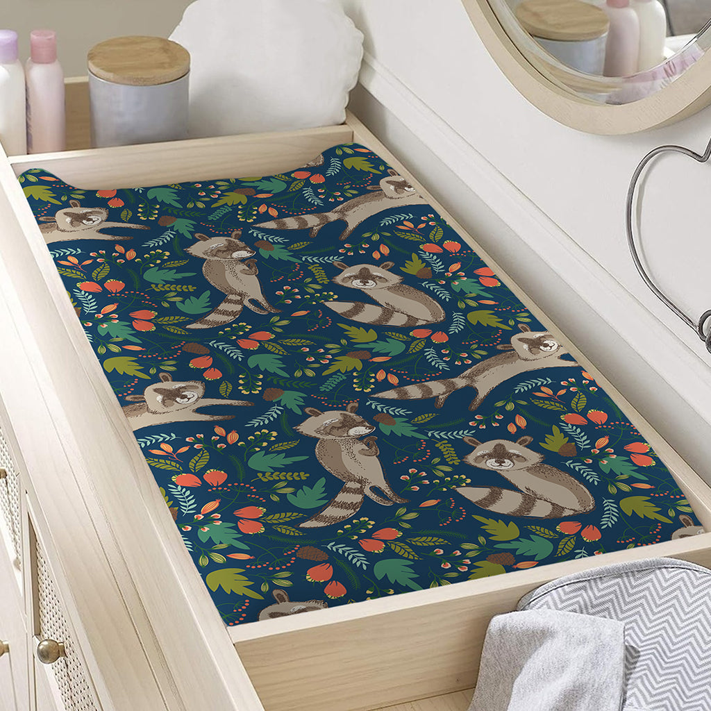 Cartoon Raccoon Pattern Print Changing Pad Cover