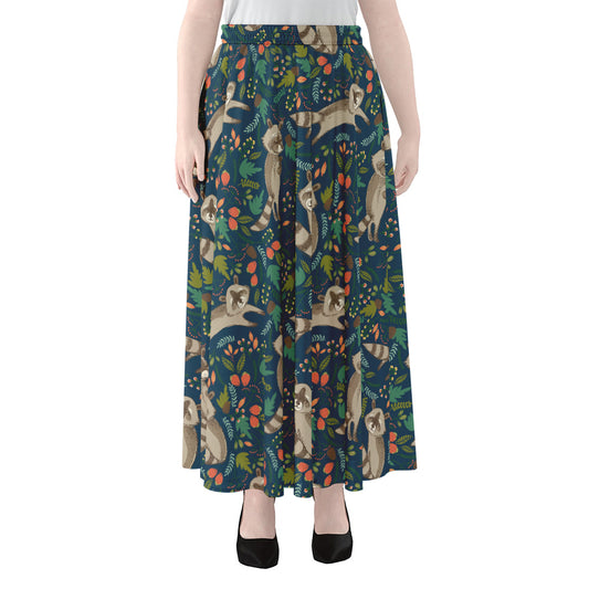 Cartoon Raccoon Pattern Print Chiffon Maxi Skirt