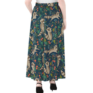 Cartoon Raccoon Pattern Print Chiffon Maxi Skirt