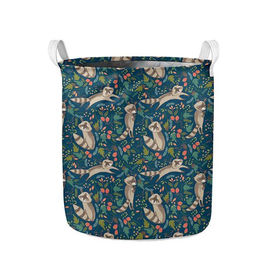 Cartoon Raccoon Pattern Print Collapsible Laundry Basket
