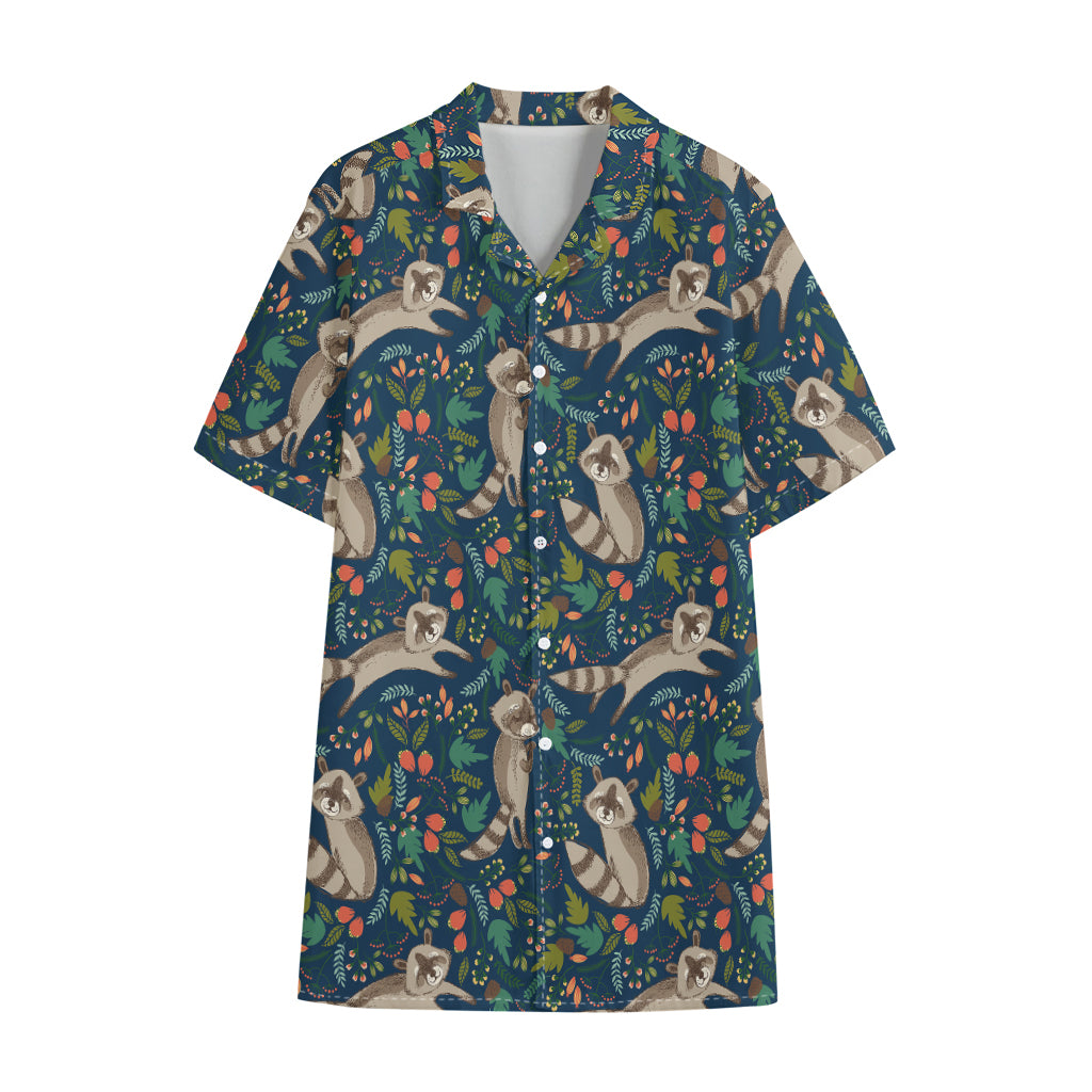 Cartoon Raccoon Pattern Print Cotton Hawaiian Shirt