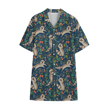 Cartoon Raccoon Pattern Print Cotton Hawaiian Shirt