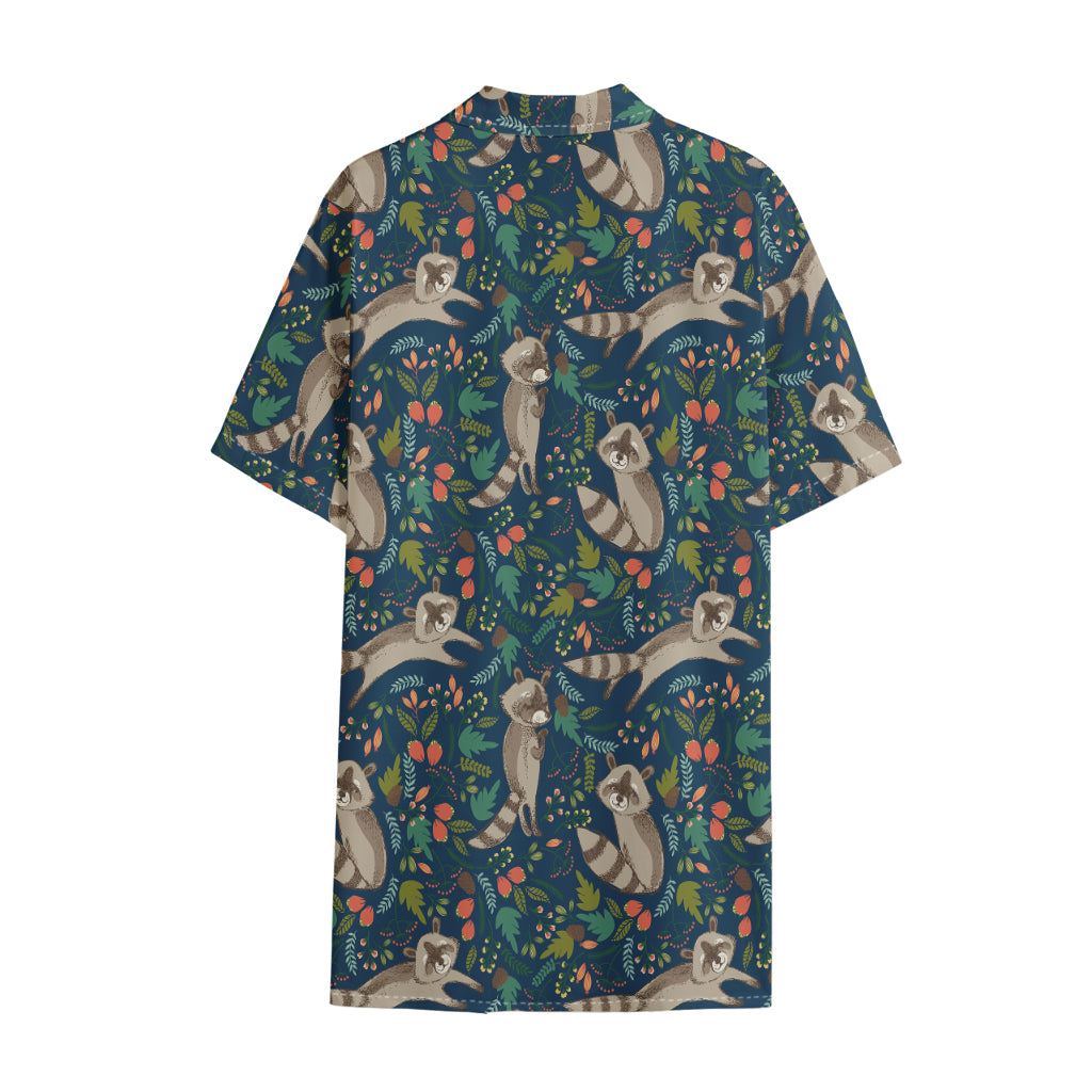 Cartoon Raccoon Pattern Print Cotton Hawaiian Shirt