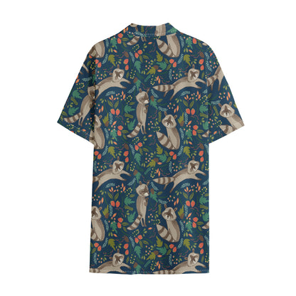 Cartoon Raccoon Pattern Print Cotton Hawaiian Shirt
