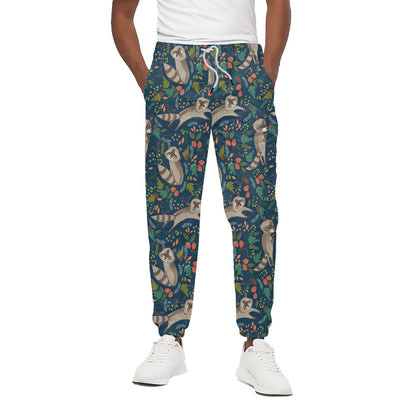 Cartoon Raccoon Pattern Print Cotton Pants