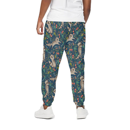 Cartoon Raccoon Pattern Print Cotton Pants