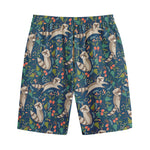 Cartoon Raccoon Pattern Print Cotton Shorts