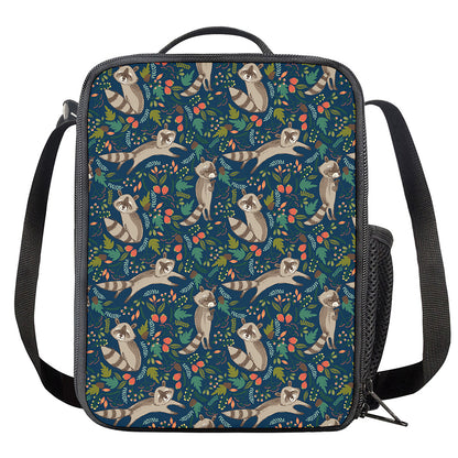 Cartoon Raccoon Pattern Print Crossbody Lunch Bag
