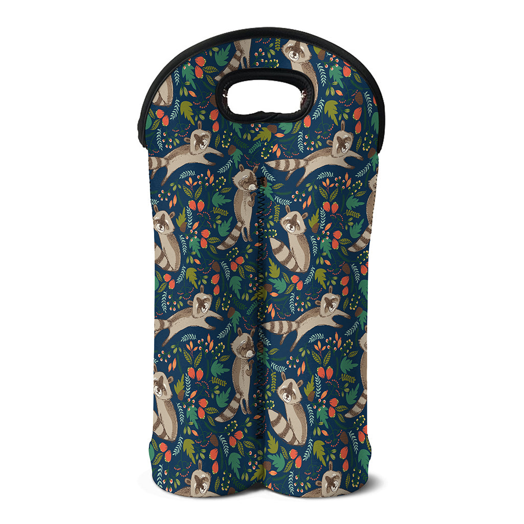 Cartoon Raccoon Pattern Print Double Neoprene Wine Tote
