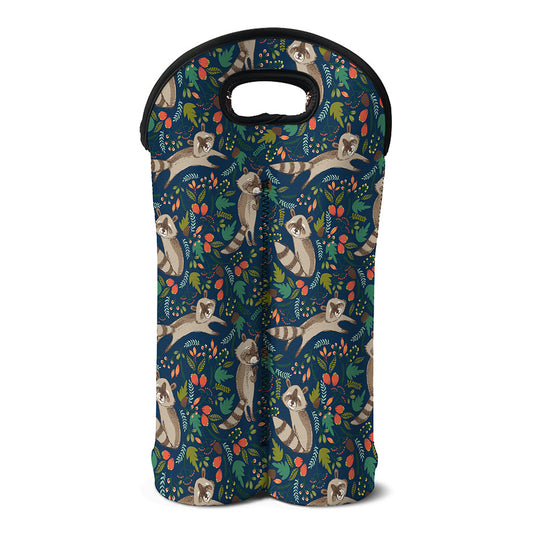 Cartoon Raccoon Pattern Print Double Neoprene Wine Tote