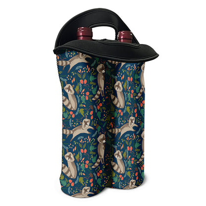 Cartoon Raccoon Pattern Print Double Neoprene Wine Tote
