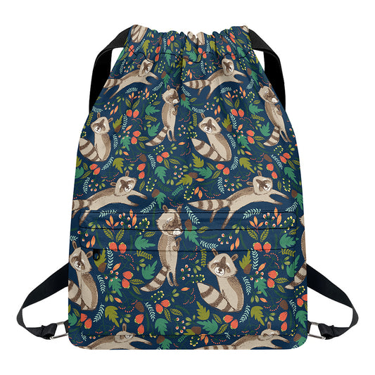 Cartoon Raccoon Pattern Print Drawstring Backpack