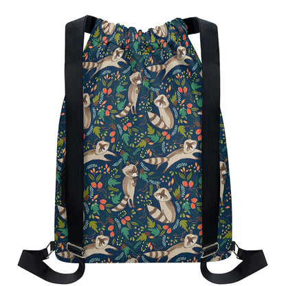 Cartoon Raccoon Pattern Print Drawstring Backpack