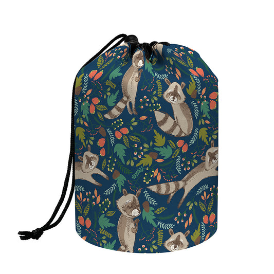 Cartoon Raccoon Pattern Print Drawstring Makeup Bag