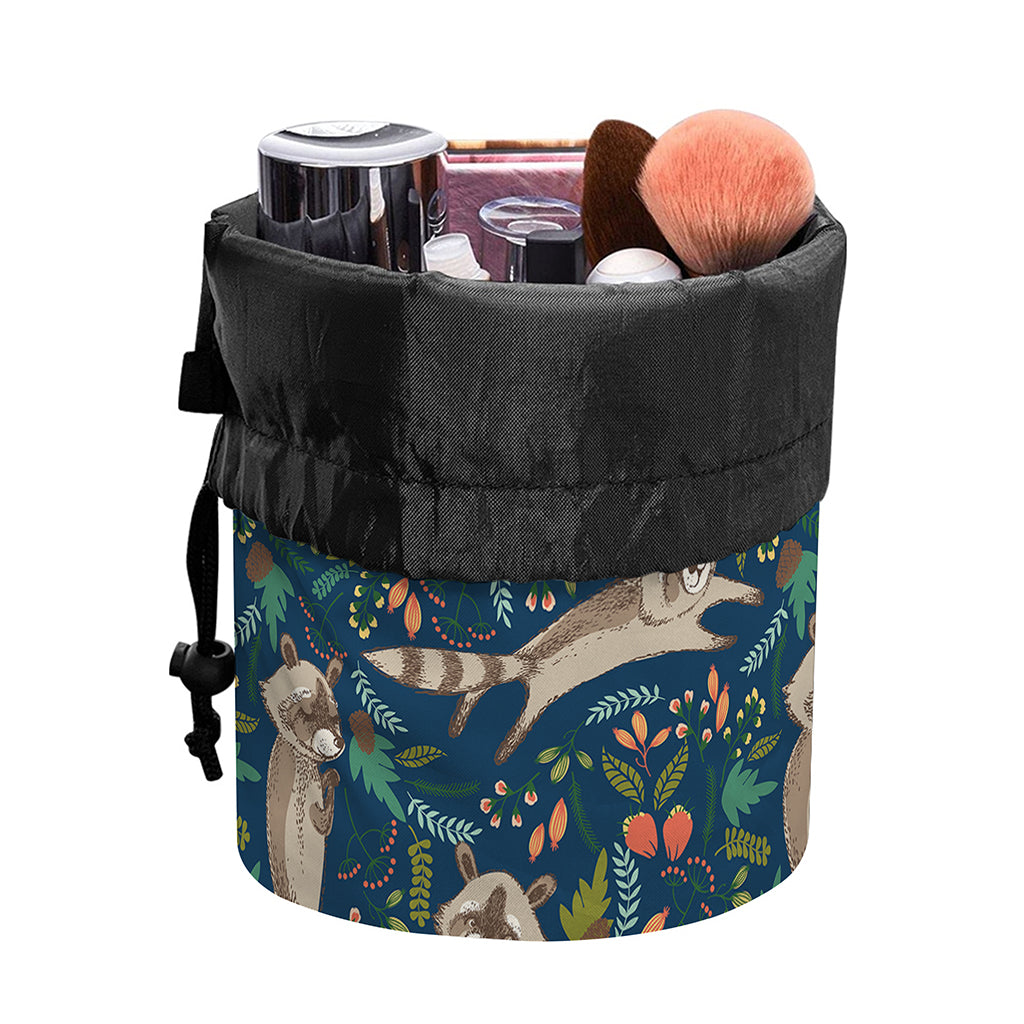Cartoon Raccoon Pattern Print Drawstring Makeup Bag