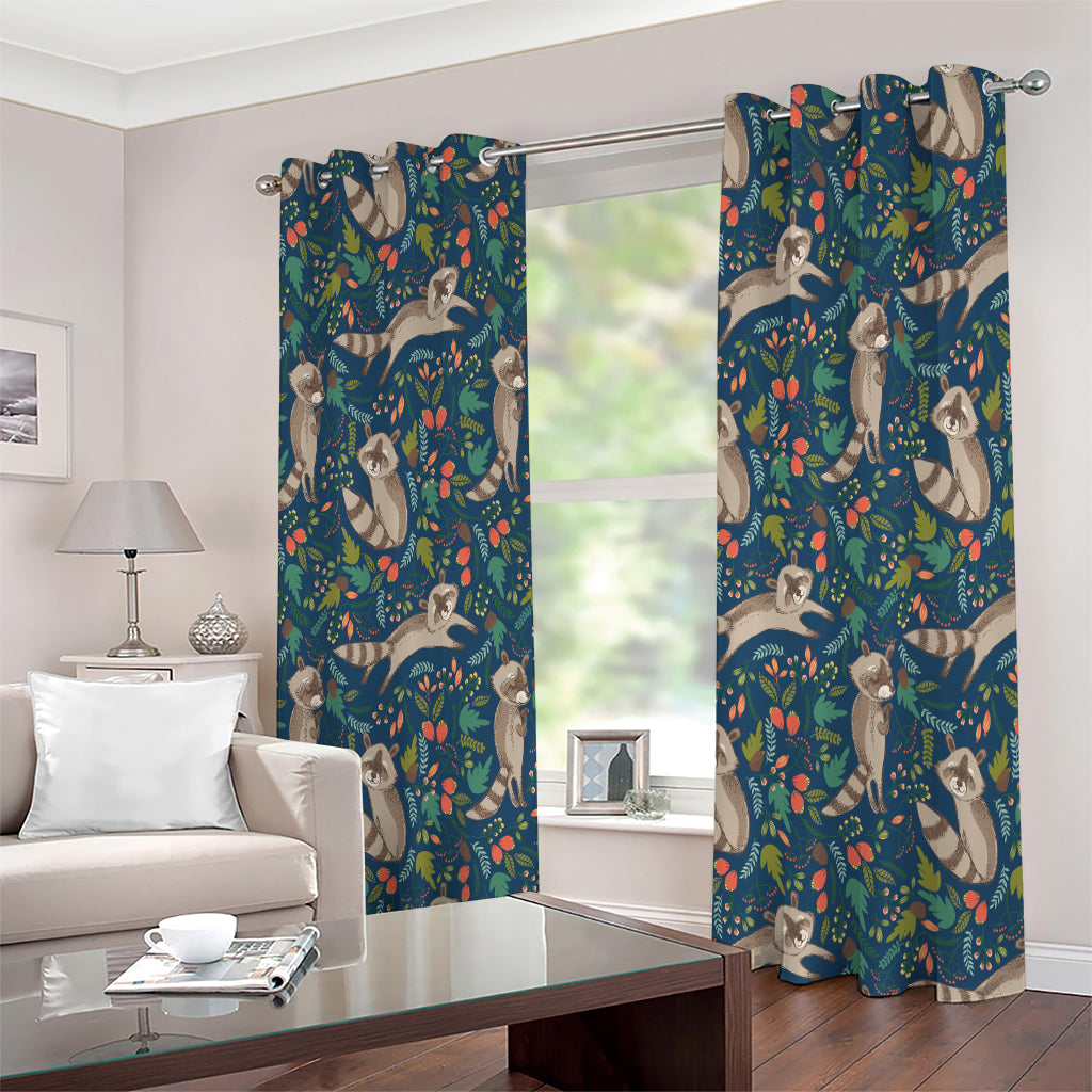 Cartoon Raccoon Pattern Print Extra Wide Grommet Curtains