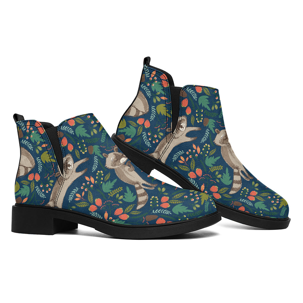 Cartoon Raccoon Pattern Print Flat Ankle Boots