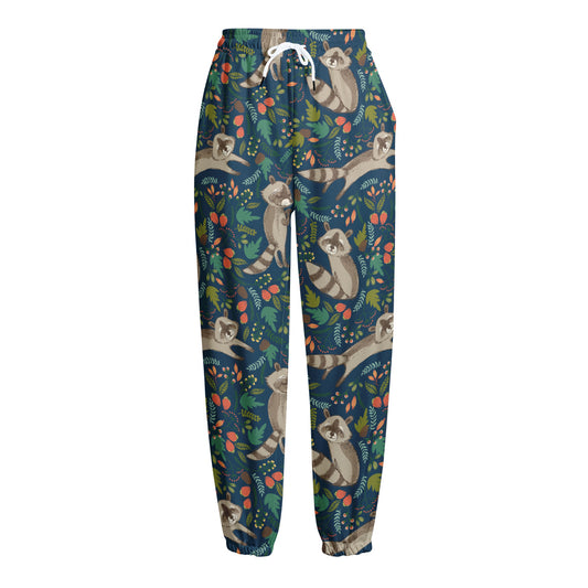 Cartoon Raccoon Pattern Print Fleece Lined Knit Pants