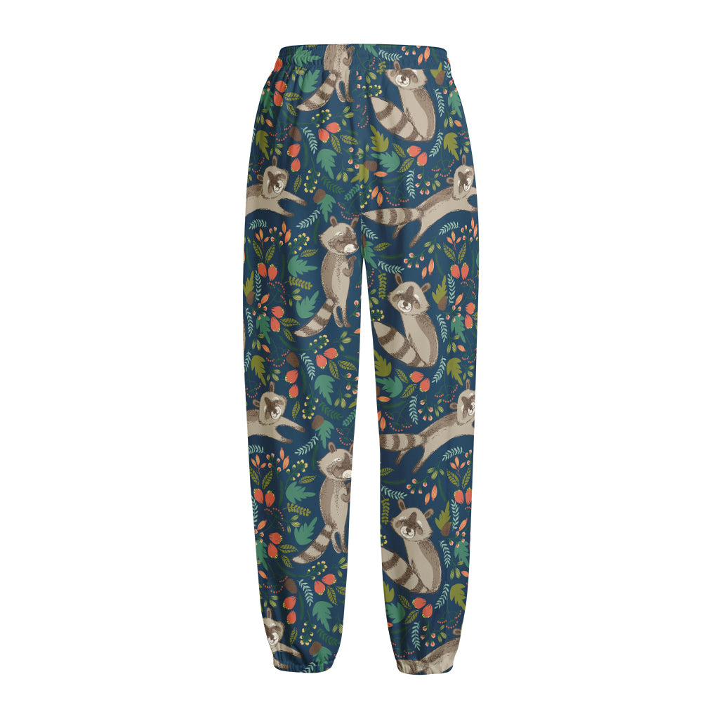 Cartoon Raccoon Pattern Print Fleece Lined Knit Pants