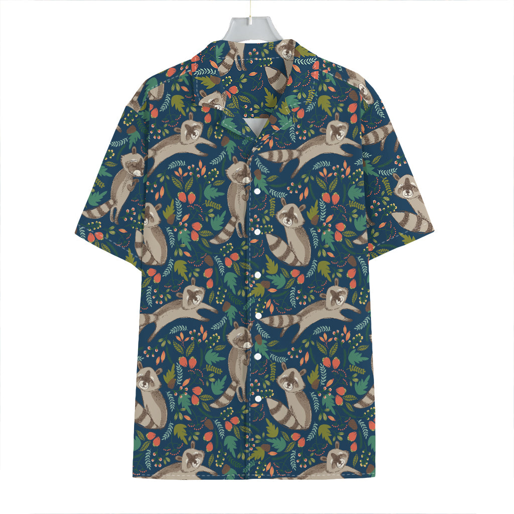 Cartoon Raccoon Pattern Print Hawaiian Shirt