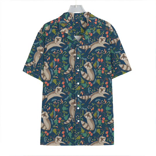 Cartoon Raccoon Pattern Print Hawaiian Shirt