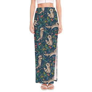 Cartoon Raccoon Pattern Print High Slit Maxi Skirt