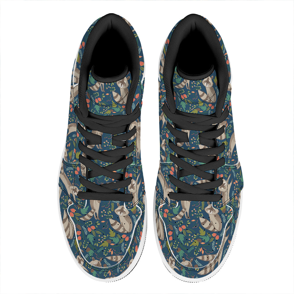 Cartoon Raccoon Pattern Print High Top Leather Sneakers