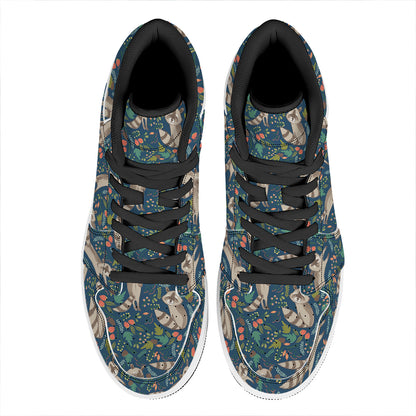 Cartoon Raccoon Pattern Print High Top Leather Sneakers