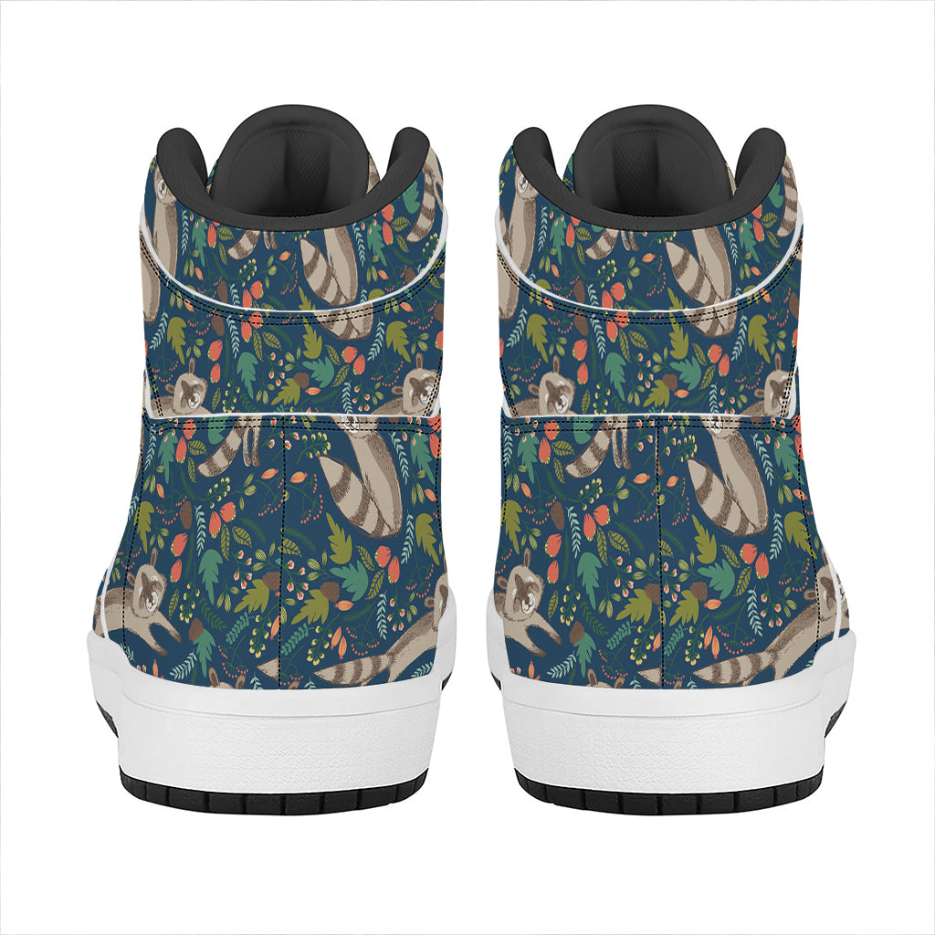 Cartoon Raccoon Pattern Print High Top Leather Sneakers