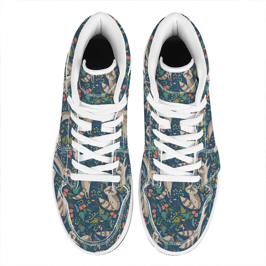 Cartoon Raccoon Pattern Print High Top Leather Sneakers