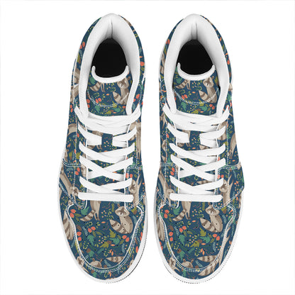 Cartoon Raccoon Pattern Print High Top Leather Sneakers