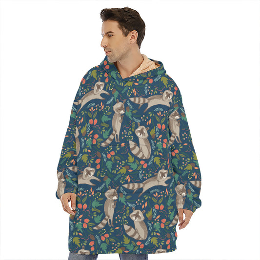 Cartoon Raccoon Pattern Print Hoodie Blanket