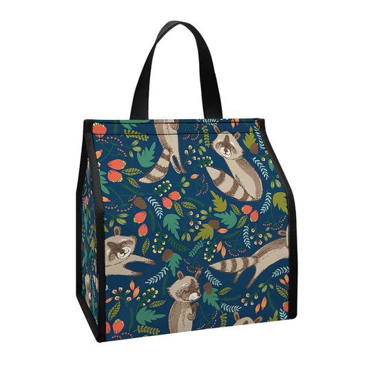 Cartoon Raccoon Pattern Print Insulated Lunch Tote