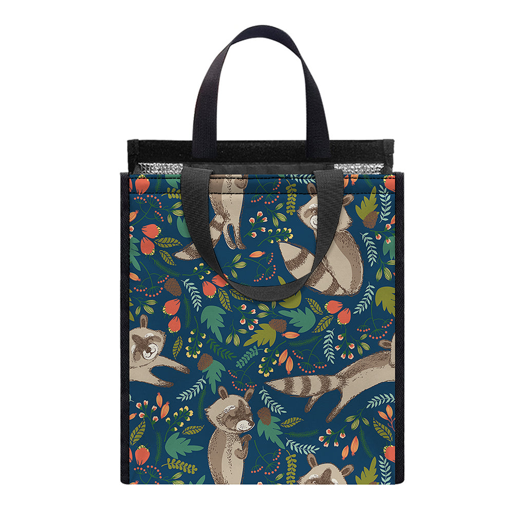Cartoon Raccoon Pattern Print Insulated Lunch Tote