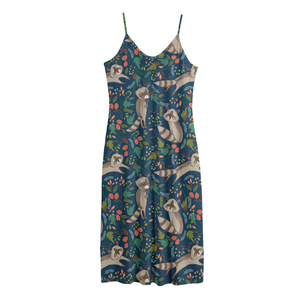 Cartoon Raccoon Pattern Print Jersey Midi Cami Dress
