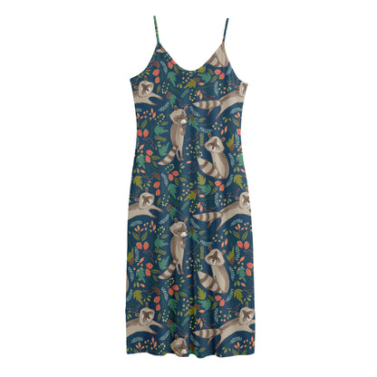 Cartoon Raccoon Pattern Print Jersey Midi Cami Dress