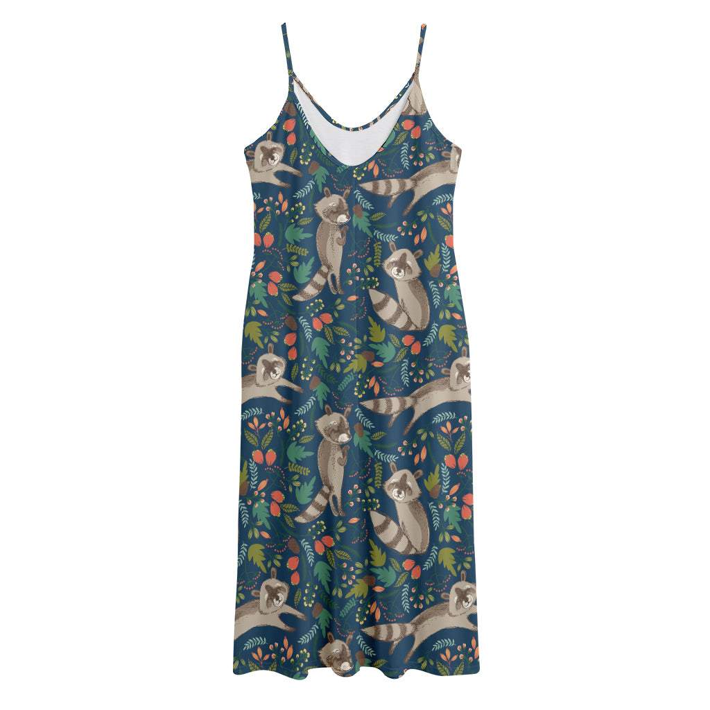 Cartoon Raccoon Pattern Print Jersey Midi Cami Dress