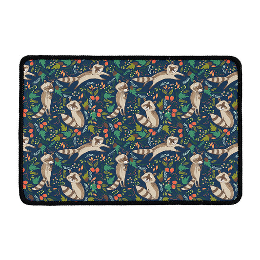 Cartoon Raccoon Pattern Print Kitchen Mat